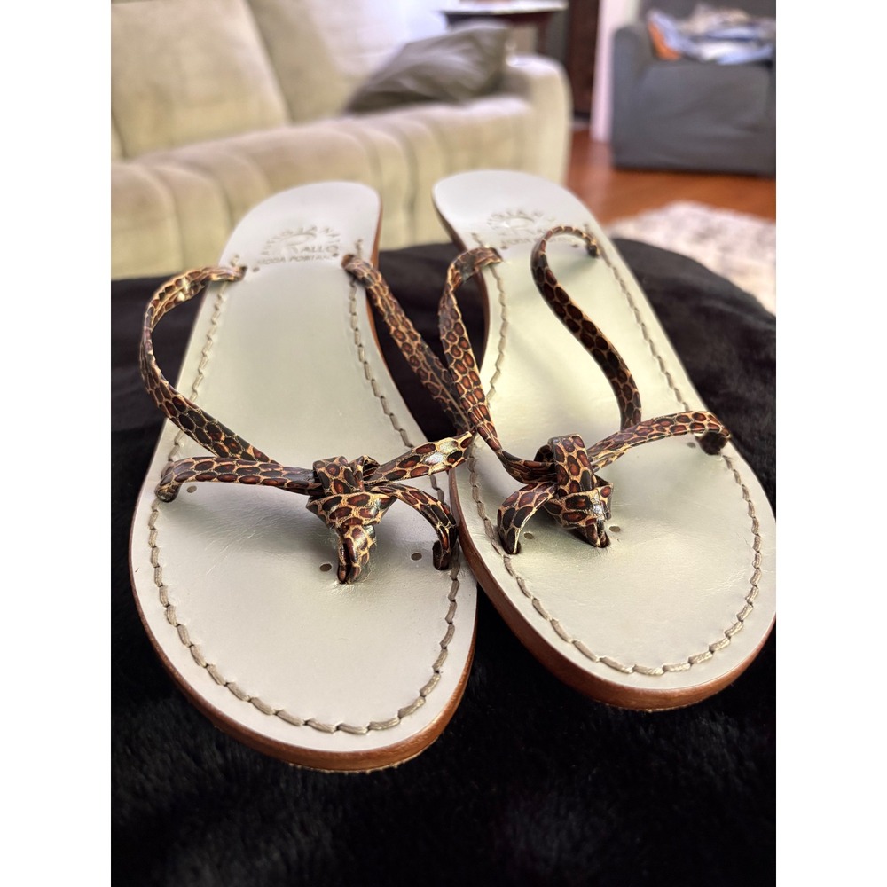 Handmade Artigiano Rallo Moda Positano LeopardPrint Leather‎ Sandals Italy